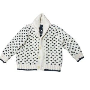 Baby Gap 12–18M Cottagecore Grandpa‎ Cardigan Knit Sweater Cream Navy Cotton